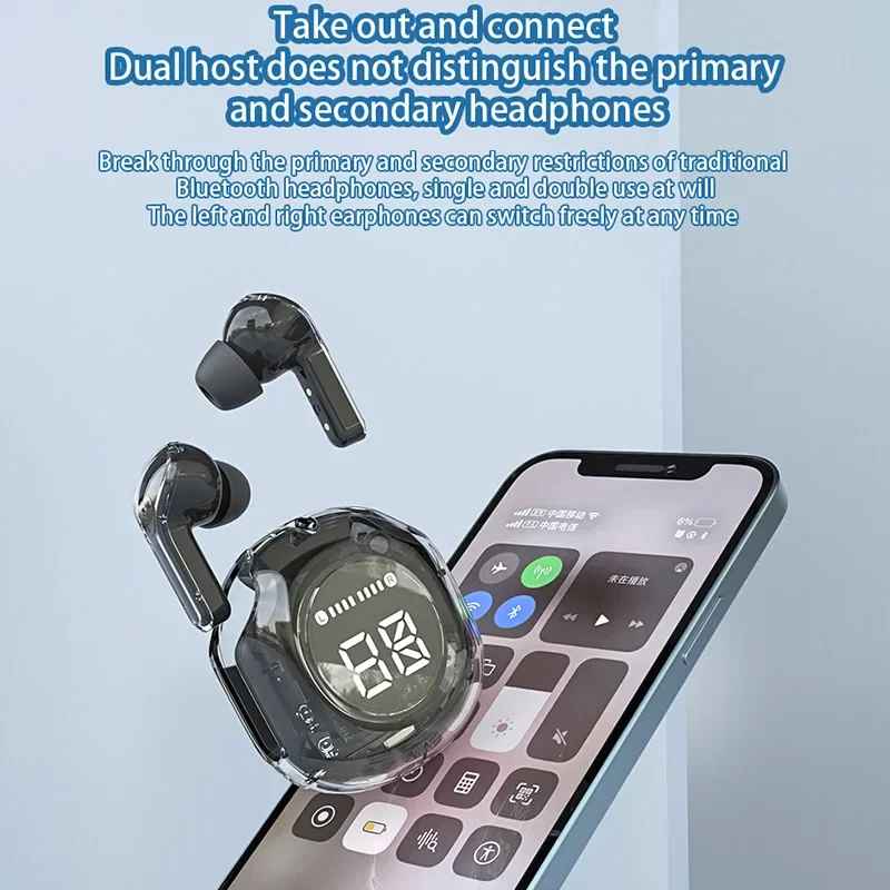 T8 Crystal Wireless Earphones - Transparent (Air 39) | سماعات T8 كريستال لاسلكية – شفافة (Air 39)